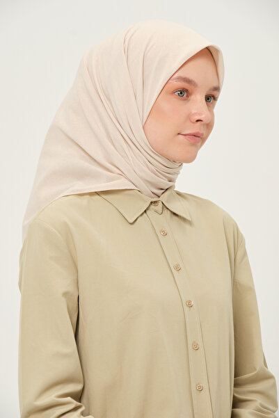 Madame Polo Τετράγωνο κασκόλ Poly Coton Μπεζ βαμβακερό αναπνεύσιμο ύφασμα