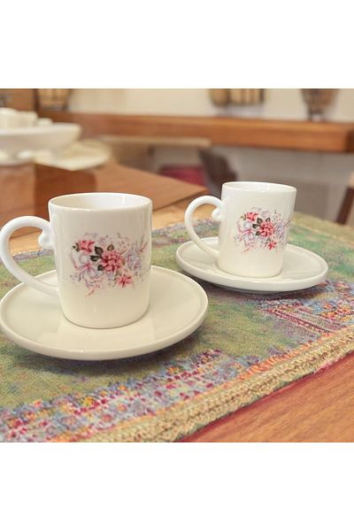 WPAWZ Flower Series Belle Botanique Gold Set of 2 Porcelain Coffee Cups