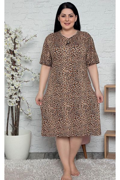 Asel Plus Size Short Sleeve Lycra Combed Cotton Nightdress