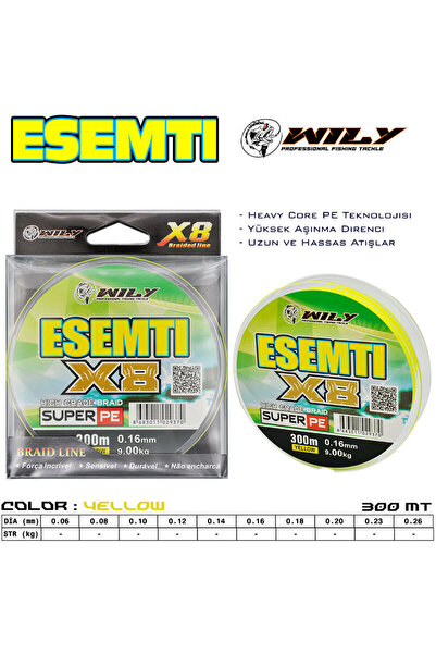 Wily Esenti 8 Ply Νήμα Ψαρέματος 300 μέτρα Κίτρινο 0,18