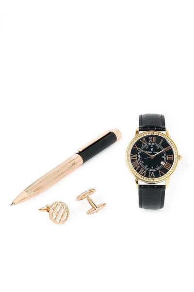 Philippe Moraly of Switzerland Gift Set Watch, Pen And Cufflinks - 43mm - Black