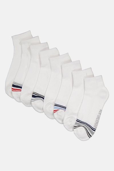Ben Sherman Men 8 Pairs Brand Logo Quarter Cut Socks, White