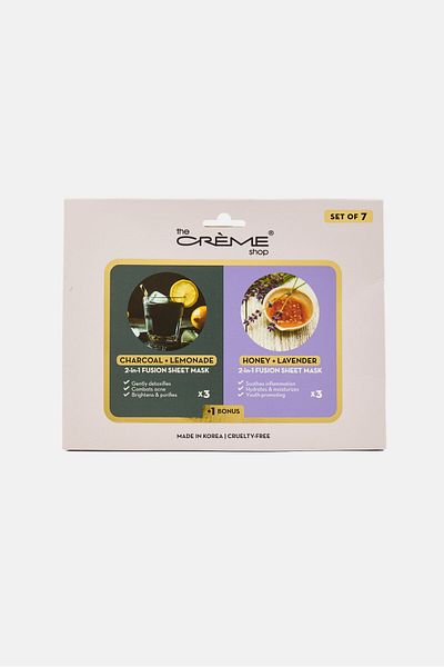 The Crème Shop 7 Pcs Charcoal Lemonade And Honey Lavender 2 in 1 Fusion Mask Sheet