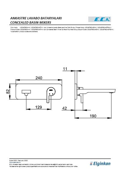 Eca İcon Built-In Sink Faucet Surface Mounted Single Rosette