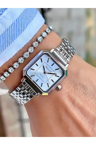 Ferrucci Steel Cord Square Case Women's Watch 3 Atm Waterproof 2 Years Mechanism Warranty