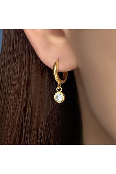 Siya Silver Tek Taş Sallantılı Çelik Küpe - 2,3 cm