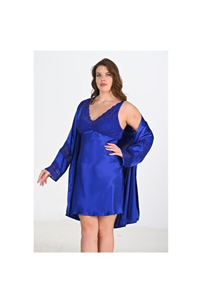 MİRALİVE Marsilyan- 2-Piece Saks Dressing Gown Set Bigsize 6211