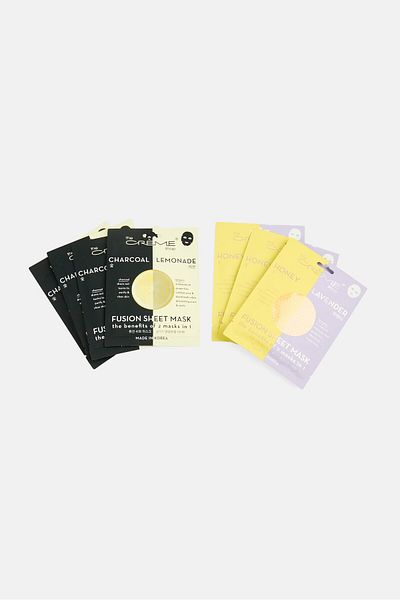 The Crème Shop 7 Pcs Charcoal Lemonade And Honey Lavender 2 in 1 Fusion Mask Sheet