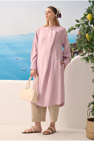 HEQA Wide Collar Pleated Detail Tunic Light Lilac