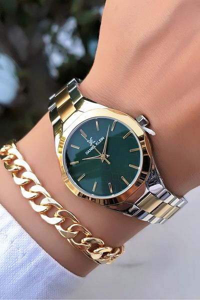 Daniel Klein Original Invoiced 2 Years Warranty 3Atm Waterproof Gold Green Color Women's Watch Bracelet Gift