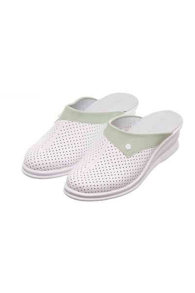 Tellus Tellus 50-08/06 leather medical clogs, White-Green - 37