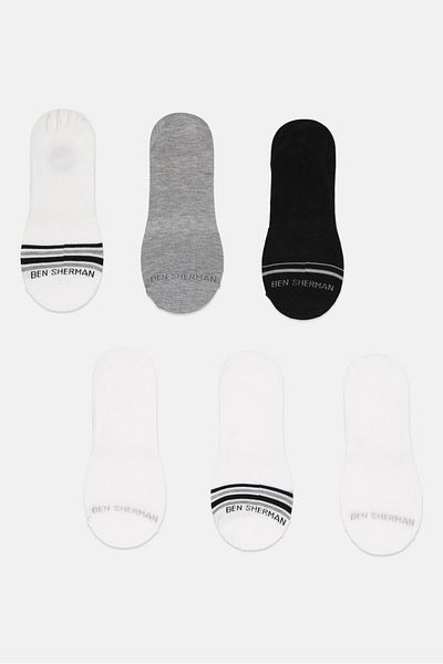 Ben Sherman Men 6 Pairs Brand Logo No Show Socks, Multicolor