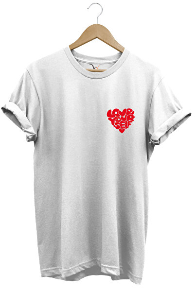 WİDİ Love Yourself Heart Tipografie Imprimată 100% bumbac Tricou unisex cu cr...