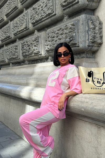 Bliss Women's 72 Detailed Short Sleeve Comfortable Fit Bottom Top Tracksuit Set