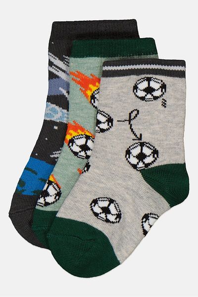 RBX Toddlers Boy 3 Pairs Allover Print Crew Socks, Multicolor
