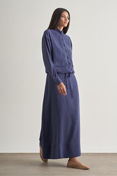 Mizalle Modal Karışımlı İndigo Mavi Maksi Evaze Etek