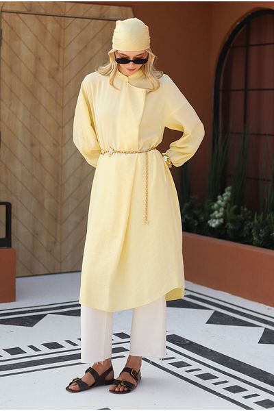 HEQA Wide Collar Pleated Detail Tunic Soft Yellow