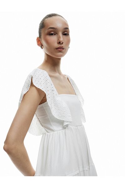 Koton New Season Layer Detailed Sleeveless Square Neck Wrap Casual Fit Midi Dress