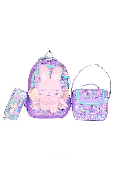 MUGGLE 5788 Pink Rabbit Girl's 3-Piece School Set (Backpack + Lunchbox + Pen Holder) Purple