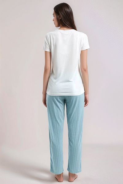 Pierre Cardin Women's Summer Pajama Set - White T-Shirt and Blue Pants
