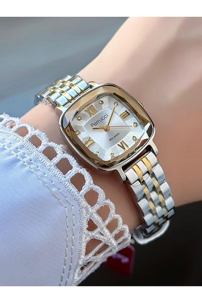 Ferrucci Milano Women's Wristwatch – Octagonal Cut Glass, Stone Dial, Metal Cord