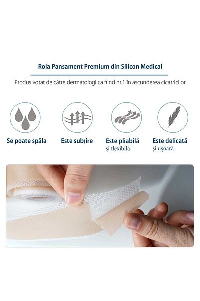 NOVA KISS Rolă de pansament pentru cicatrici din silicon medical premium, reutilizabilă, 4 cm x 3,3 m
