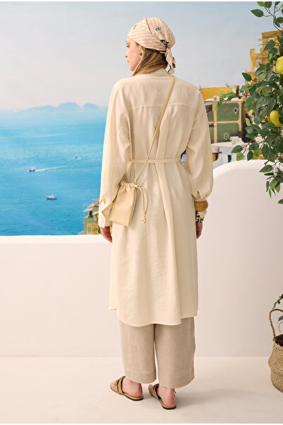 HEQA Yakası Geniş Pile Detaylı Tunik Kemik