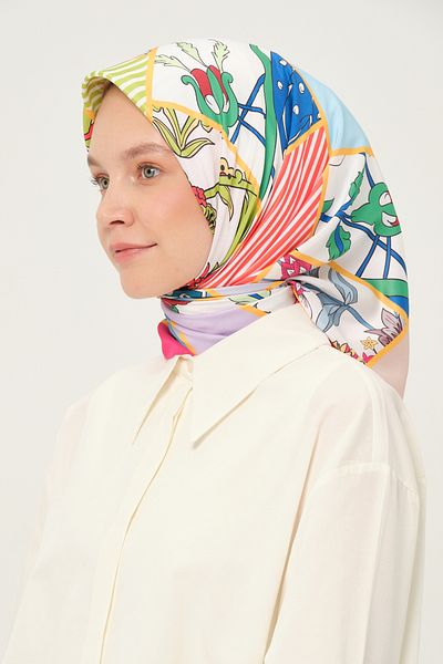 Madame Polo Ψηφιακό Φουλάρι Twil Πολύχρωμο 90x90 cm Αντιολισθητικό ύφασμα