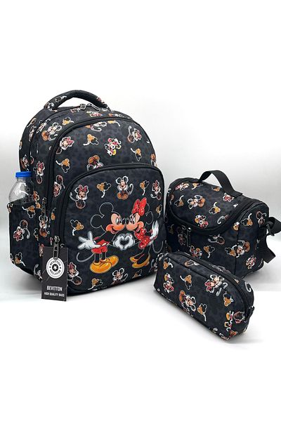 Bevitton First School Bag Set of 3 Girls' Primary School Bag Black Character Patterned