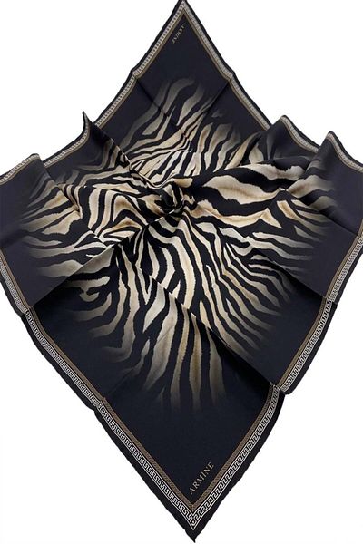 Armine Silk Scarf Nostalgia Sura 8345Ds-09 Zebra Pattern Black-Cream