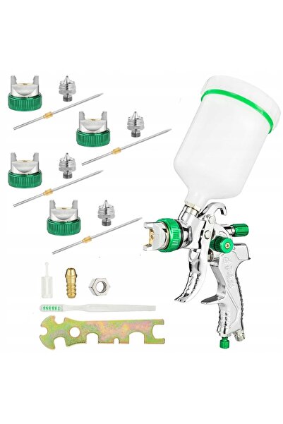 Rosfix Pistol de vopsit HVLP argintiu cu 4 duze (1.4 + 1.7 + 2.0 + 2.5)