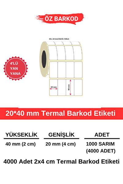 ÖZ BARKOD Barkod Etiketi 20mm*40mm – 4000Adet(Sarım) | Net Baskı, Gerçek Uzun...
