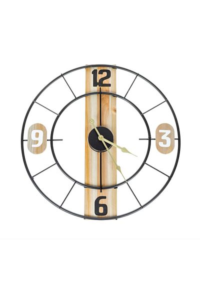 OEM Wall Clock Made of Metal with Wooden Insert Ø50cm