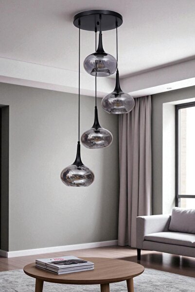 Lumexx ZARA 4 LÜ TEPSİLİ SİYAH FÜME CAMLI SARKIT