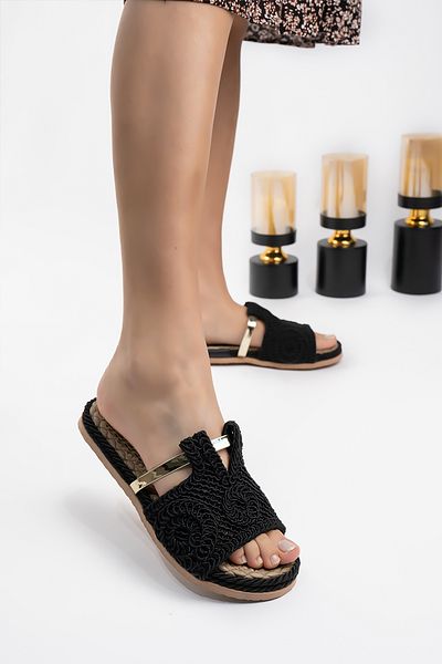 Blyss Women's Lace Knitted Black Slippers
