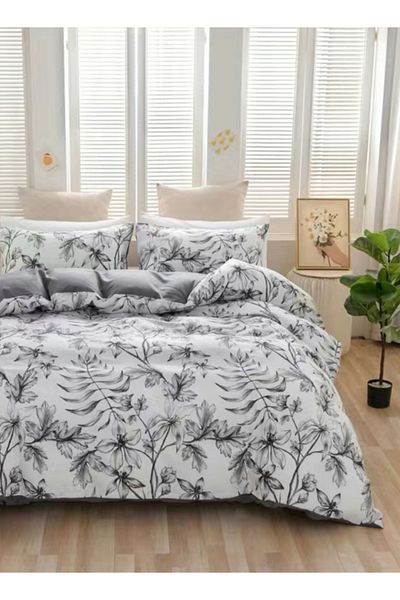 LUNA HOME Queen size 6 piece bedding set with gray leaf pattern, very soft quality 200x230cm.