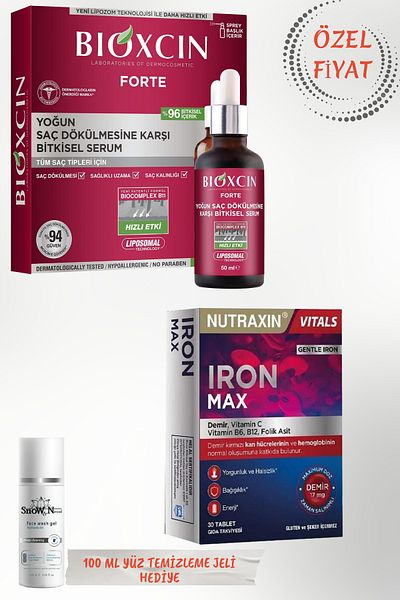 Nutraxin Iron Max 17 Mg 30 Tablets + Forte Intensive Anti-Hair Loss Herbal Serum 3X50 ml + Gel Gift