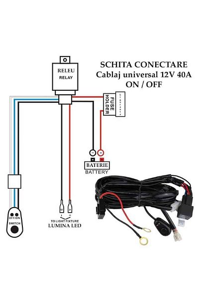 BGRJ Automotive Wiring harness with 40A relay and button, 300W, 12V, projectors or Led Bar, length 3m