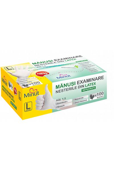 Minut Manusi examinare latex nepudrate Minut, marimi L albe