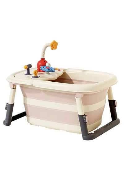 Little Mom Cadita 3 in 1 pentru copii Little Mom Pink, pliabila, echipata cu masuta de joaca detasabila, cu dus