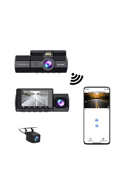 ProDrivers Triple 4K UHD Dash Cam, 4K Front Camera, 1080P Interior and 1080P Rear Camera, GPS, WiF