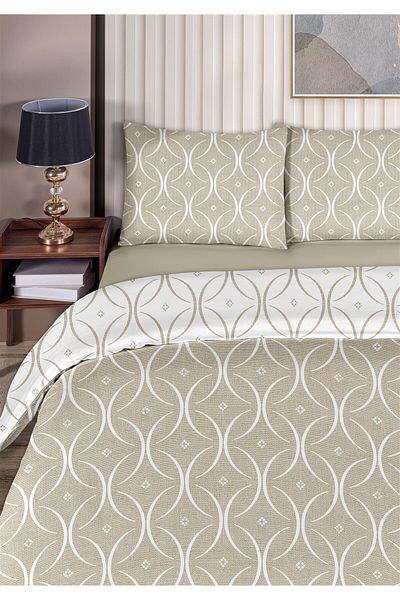 Evim Focus 100% Cotton Akfil Cotton Single Duvet Cover Set 160X220Cm White Dark Beige