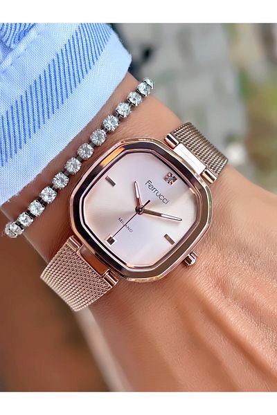Ferrucci Steel Mesh Cord Women's Wristwatch 3 Atm Waterproof with 2 Years Warranty Mechanism