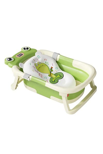 Little Mom Cadita bebelusi ultrapliabila Little Mom Green Frog, cu pernuta moale detasabila, termometru display