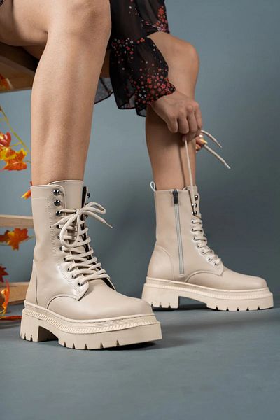 Zerenyus Χειμερινές γυναικείες μπότες Caxa Nude Lace Up με φερμουάρ