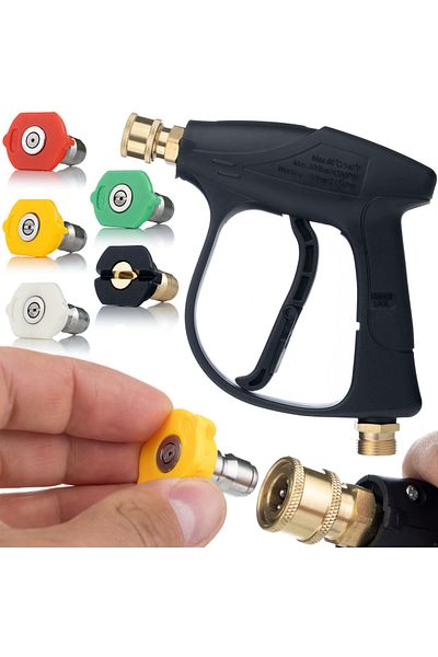 Rosfix Zestaw pistolet do myjki ciśnieniowej 4350PSI 22mm + Komplet 5 dysz na szybkozłączke do myjki