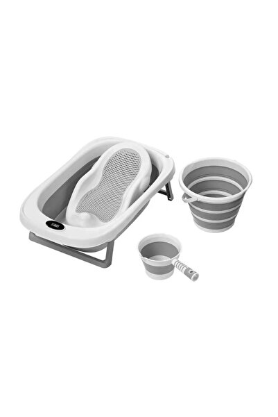 Little Mom Set 4 in 1 Little Mom Grey cu cadita pliabila cu termometru displa...