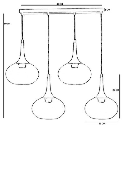Lumexx ZARA 4 LÜ SIRALI SİYAH FÜME CAMLI SARKIT