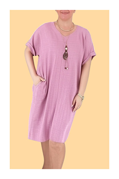 Barato Λινό φόρεμα Premium με λεπτομέρεια τσέπης σε μεγάλο μέγεθος