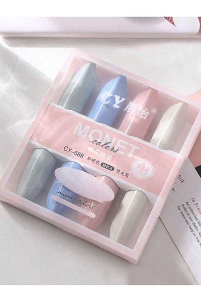 ATABY Monet Kawaii Set of 4 Pastel Color Highlighter Soft Colors